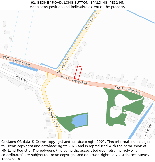 62, GEDNEY ROAD, LONG SUTTON, SPALDING, PE12 9JN: Location map and indicative extent of plot