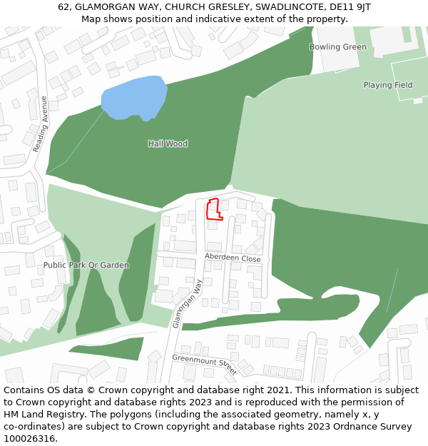 62, GLAMORGAN WAY, CHURCH GRESLEY, SWADLINCOTE, DE11 9JT: Location map and indicative extent of plot