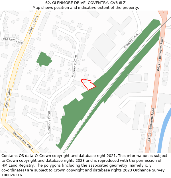 62, GLENMORE DRIVE, COVENTRY, CV6 6LZ: Location map and indicative extent of plot