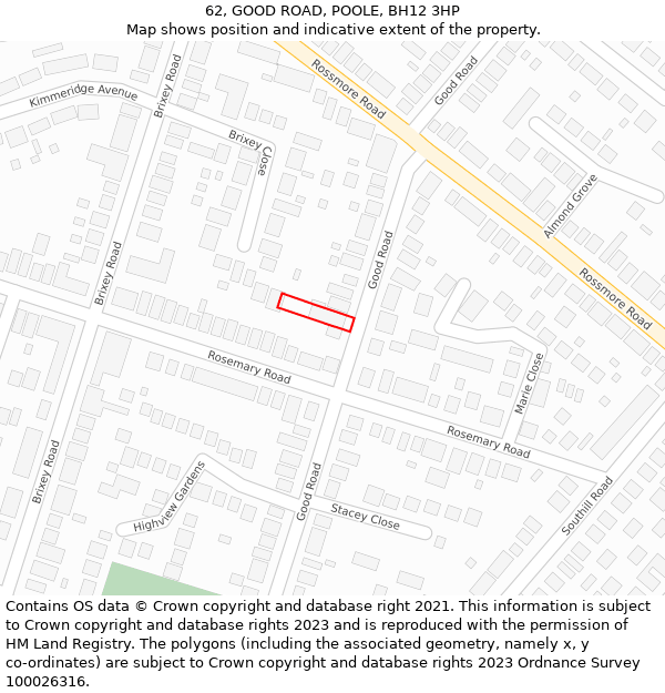 62, GOOD ROAD, POOLE, BH12 3HP: Location map and indicative extent of plot