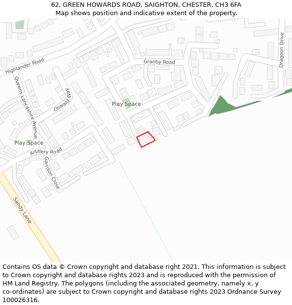 62, GREEN HOWARDS ROAD, SAIGHTON, CHESTER, CH3 6FA: Location map and indicative extent of plot