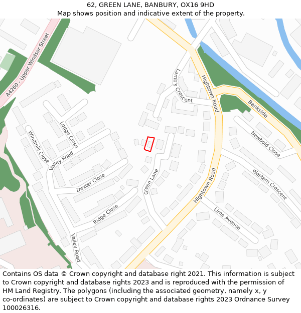 62, GREEN LANE, BANBURY, OX16 9HD: Location map and indicative extent of plot