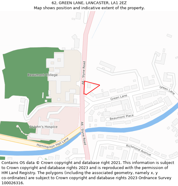 62, GREEN LANE, LANCASTER, LA1 2EZ: Location map and indicative extent of plot