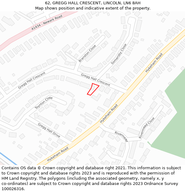62, GREGG HALL CRESCENT, LINCOLN, LN6 8AH: Location map and indicative extent of plot
