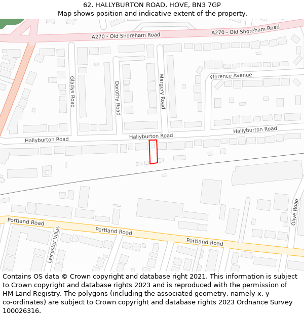 62, HALLYBURTON ROAD, HOVE, BN3 7GP: Location map and indicative extent of plot