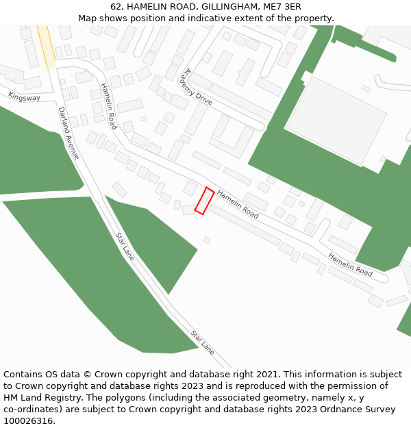 62, HAMELIN ROAD, GILLINGHAM, ME7 3ER: Location map and indicative extent of plot