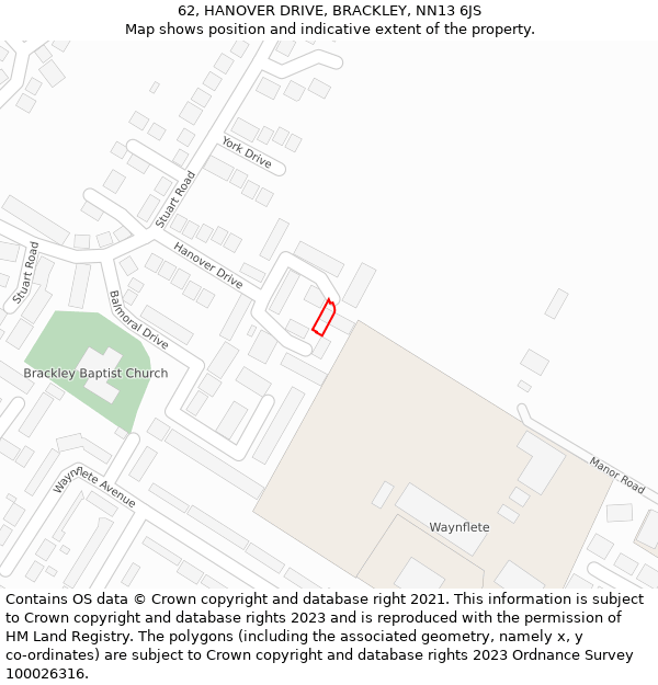 62, HANOVER DRIVE, BRACKLEY, NN13 6JS: Location map and indicative extent of plot