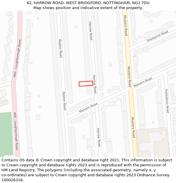 62, HARROW ROAD, WEST BRIDGFORD, NOTTINGHAM, NG2 7DU: Location map and indicative extent of plot
