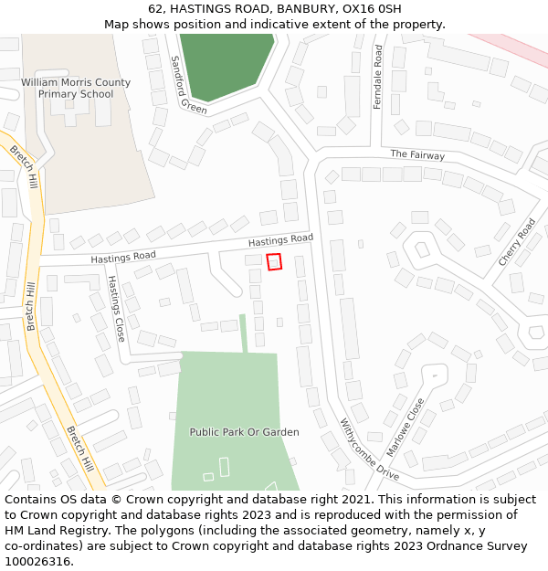 62, HASTINGS ROAD, BANBURY, OX16 0SH: Location map and indicative extent of plot