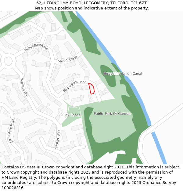 62, HEDINGHAM ROAD, LEEGOMERY, TELFORD, TF1 6ZT: Location map and indicative extent of plot