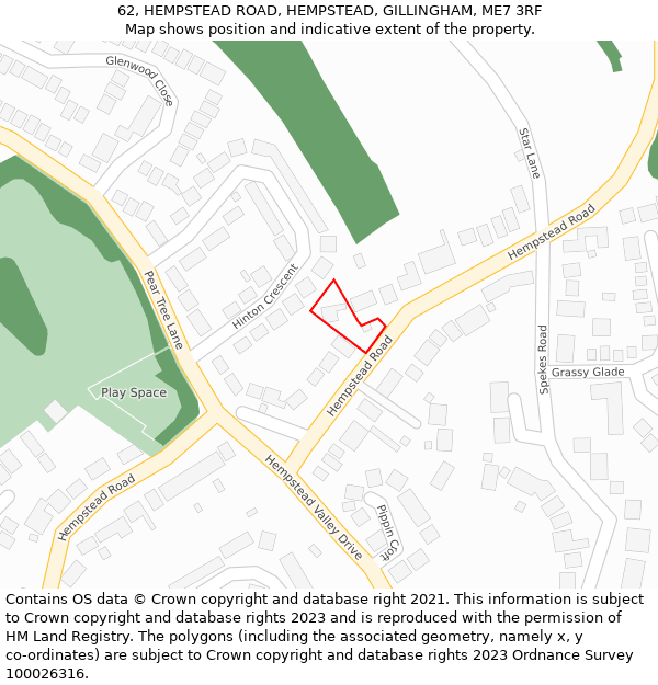 62, HEMPSTEAD ROAD, HEMPSTEAD, GILLINGHAM, ME7 3RF: Location map and indicative extent of plot