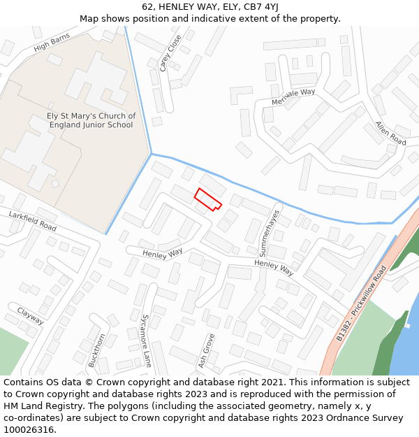 62, HENLEY WAY, ELY, CB7 4YJ: Location map and indicative extent of plot