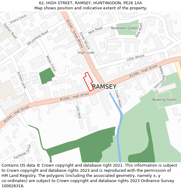 62, HIGH STREET, RAMSEY, HUNTINGDON, PE26 1AA: Location map and indicative extent of plot