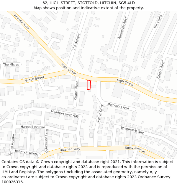 62, HIGH STREET, STOTFOLD, HITCHIN, SG5 4LD: Location map and indicative extent of plot