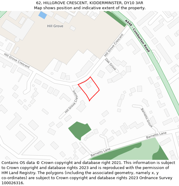 62, HILLGROVE CRESCENT, KIDDERMINSTER, DY10 3AR: Location map and indicative extent of plot