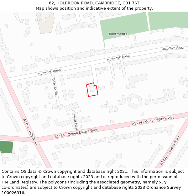 62, HOLBROOK ROAD, CAMBRIDGE, CB1 7ST: Location map and indicative extent of plot