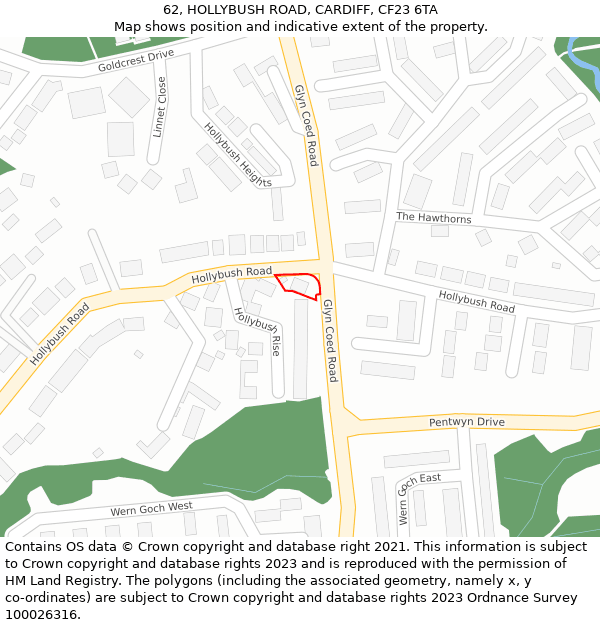 62, HOLLYBUSH ROAD, CARDIFF, CF23 6TA: Location map and indicative extent of plot