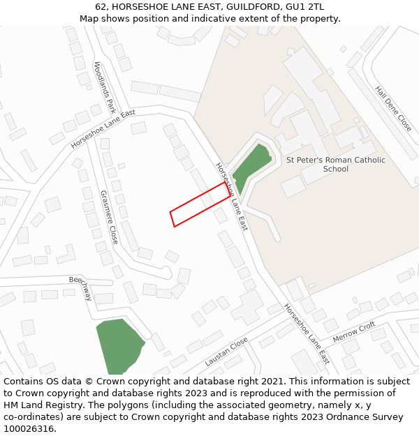 62, HORSESHOE LANE EAST, GUILDFORD, GU1 2TL: Location map and indicative extent of plot