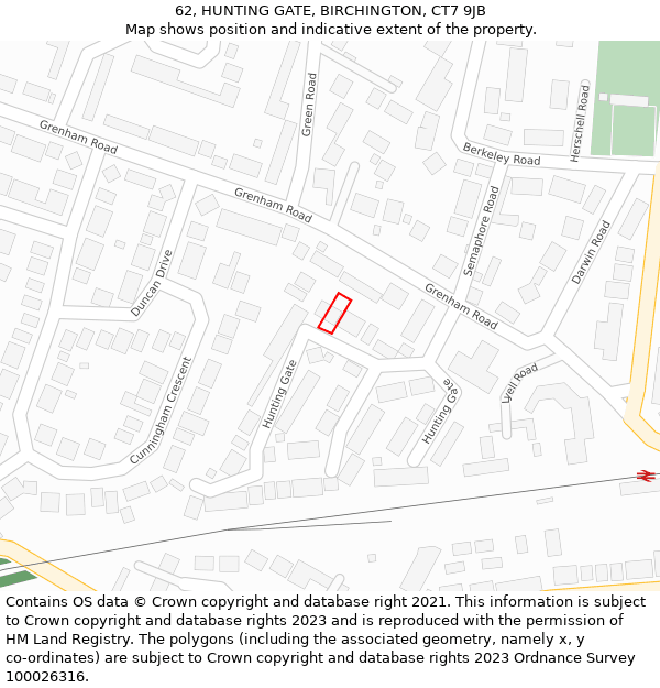 62, HUNTING GATE, BIRCHINGTON, CT7 9JB: Location map and indicative extent of plot