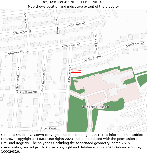 62, JACKSON AVENUE, LEEDS, LS8 1NS: Location map and indicative extent of plot
