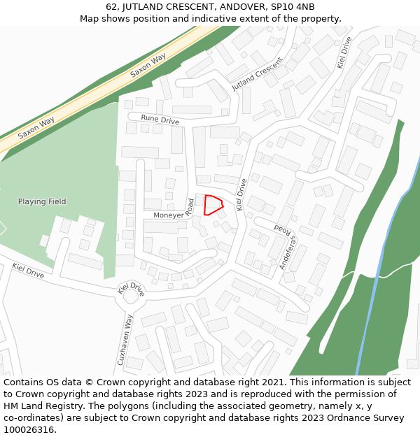 62, JUTLAND CRESCENT, ANDOVER, SP10 4NB: Location map and indicative extent of plot