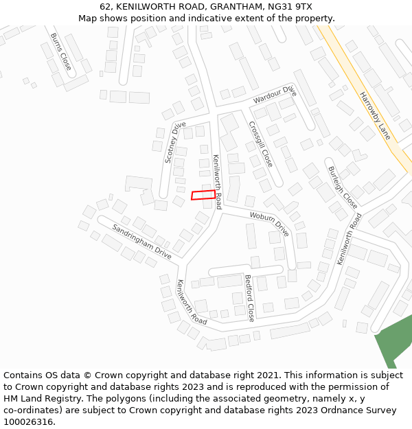 62, KENILWORTH ROAD, GRANTHAM, NG31 9TX: Location map and indicative extent of plot