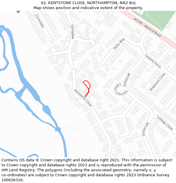 62, KENTSTONE CLOSE, NORTHAMPTON, NN2 8UJ: Location map and indicative extent of plot