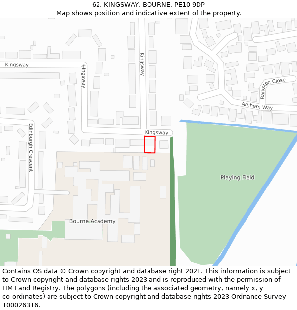 62, KINGSWAY, BOURNE, PE10 9DP: Location map and indicative extent of plot