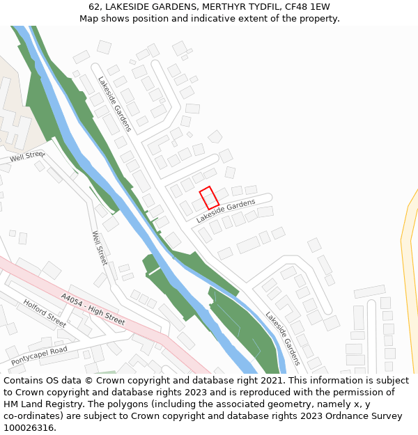 62, LAKESIDE GARDENS, MERTHYR TYDFIL, CF48 1EW: Location map and indicative extent of plot