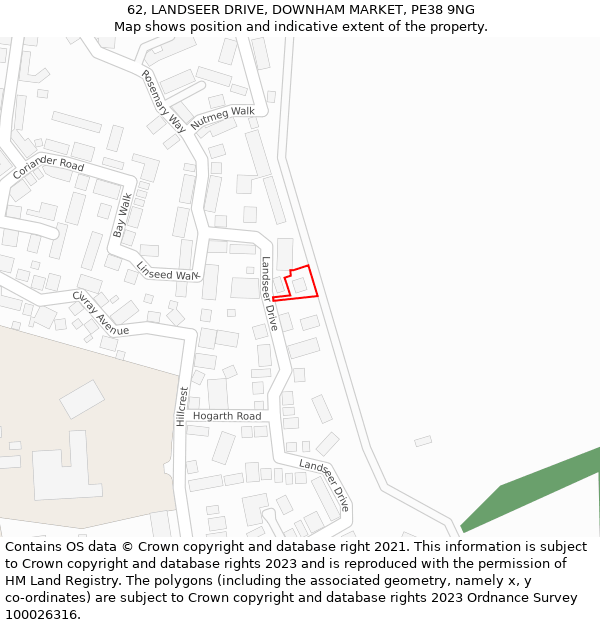 62, LANDSEER DRIVE, DOWNHAM MARKET, PE38 9NG: Location map and indicative extent of plot