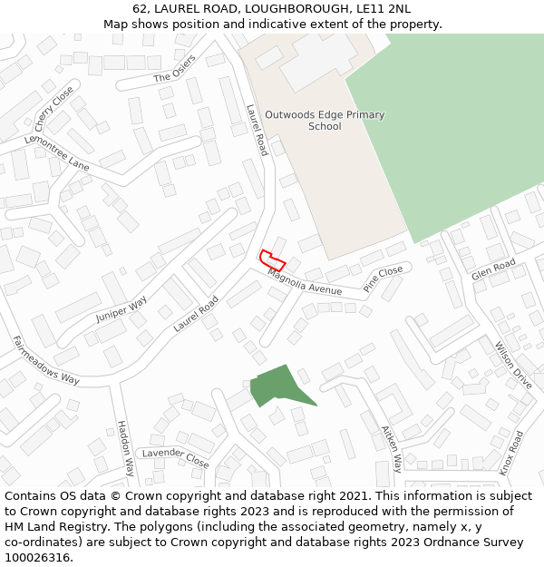 62, LAUREL ROAD, LOUGHBOROUGH, LE11 2NL: Location map and indicative extent of plot