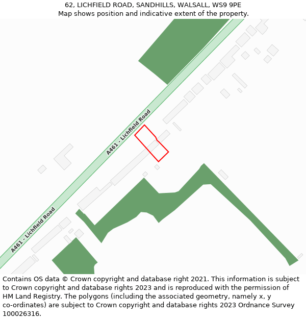 62, LICHFIELD ROAD, SANDHILLS, WALSALL, WS9 9PE: Location map and indicative extent of plot