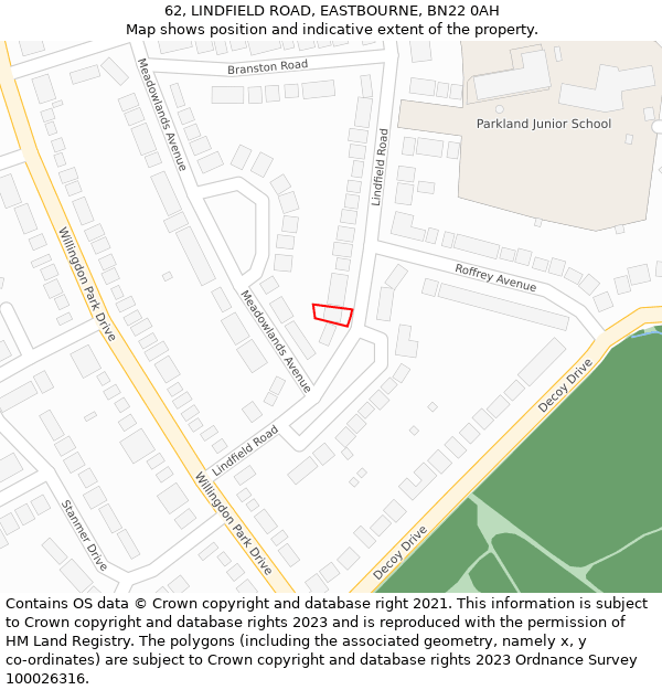 62, LINDFIELD ROAD, EASTBOURNE, BN22 0AH: Location map and indicative extent of plot