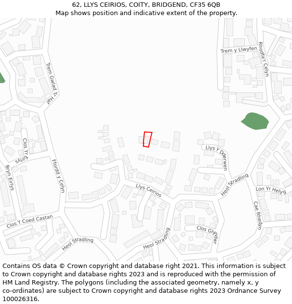 62, LLYS CEIRIOS, COITY, BRIDGEND, CF35 6QB: Location map and indicative extent of plot