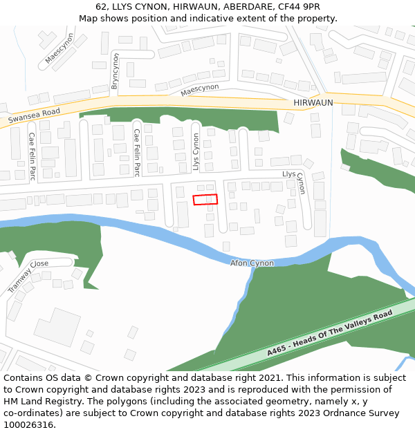 62, LLYS CYNON, HIRWAUN, ABERDARE, CF44 9PR: Location map and indicative extent of plot