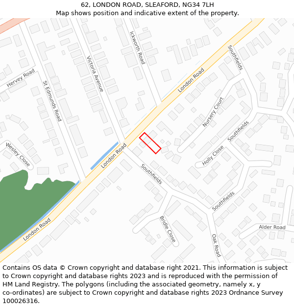 62, LONDON ROAD, SLEAFORD, NG34 7LH: Location map and indicative extent of plot