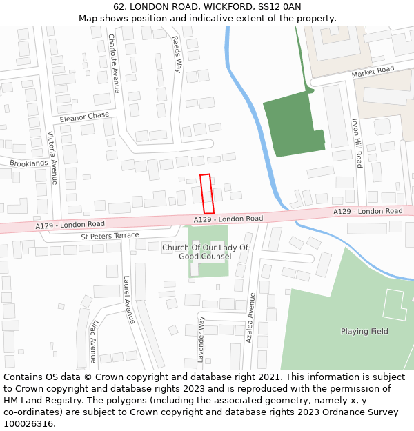 62, LONDON ROAD, WICKFORD, SS12 0AN: Location map and indicative extent of plot