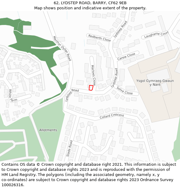 62, LYDSTEP ROAD, BARRY, CF62 9EB: Location map and indicative extent of plot