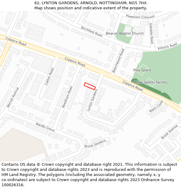 62, LYNTON GARDENS, ARNOLD, NOTTINGHAM, NG5 7HA: Location map and indicative extent of plot