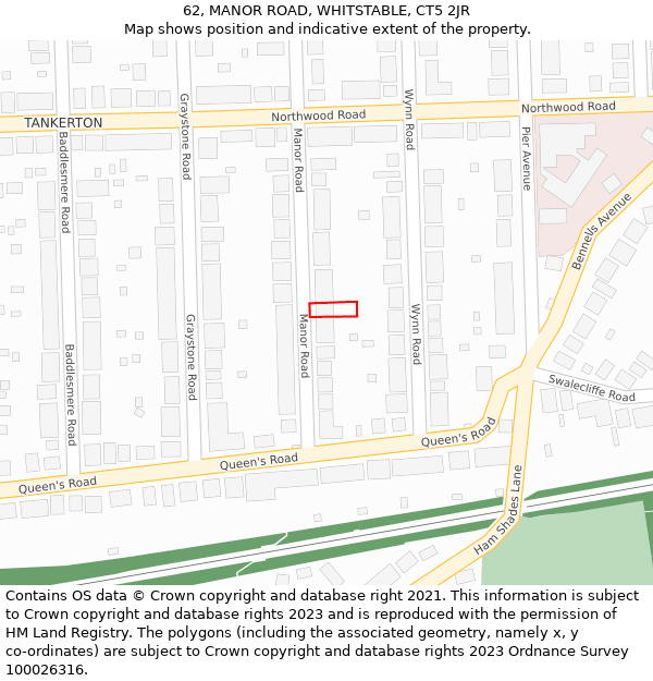 62, MANOR ROAD, WHITSTABLE, CT5 2JR: Location map and indicative extent of plot