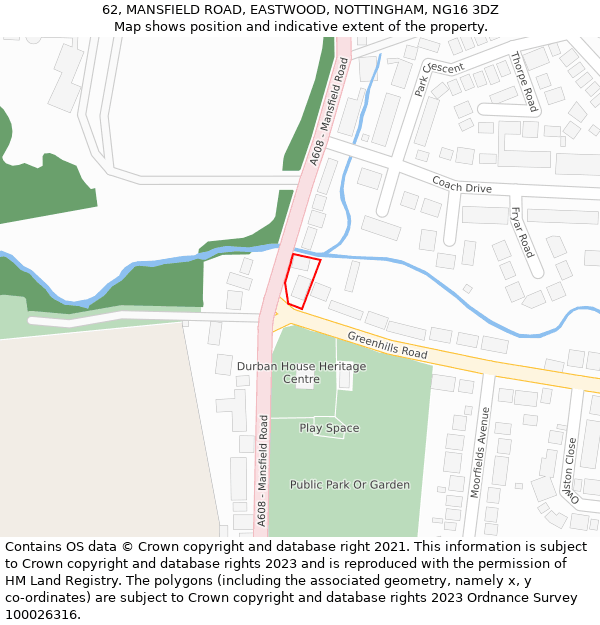 62, MANSFIELD ROAD, EASTWOOD, NOTTINGHAM, NG16 3DZ: Location map and indicative extent of plot