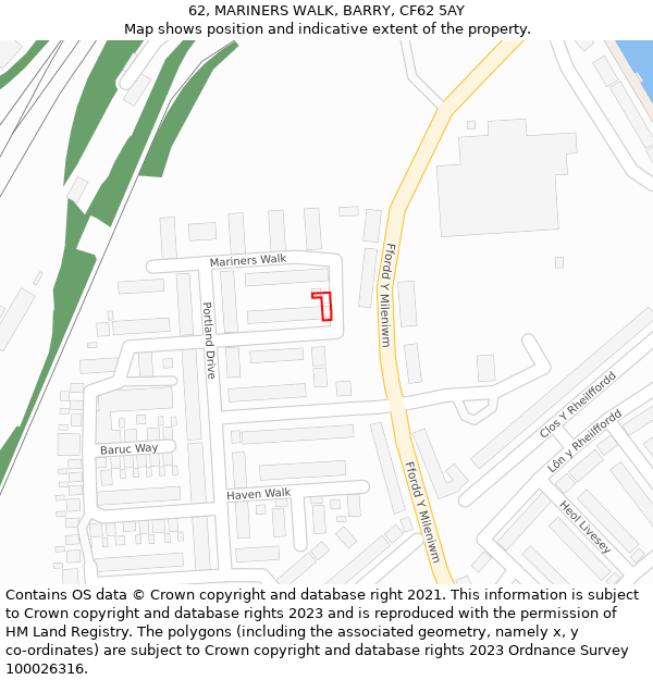 62, MARINERS WALK, BARRY, CF62 5AY: Location map and indicative extent of plot