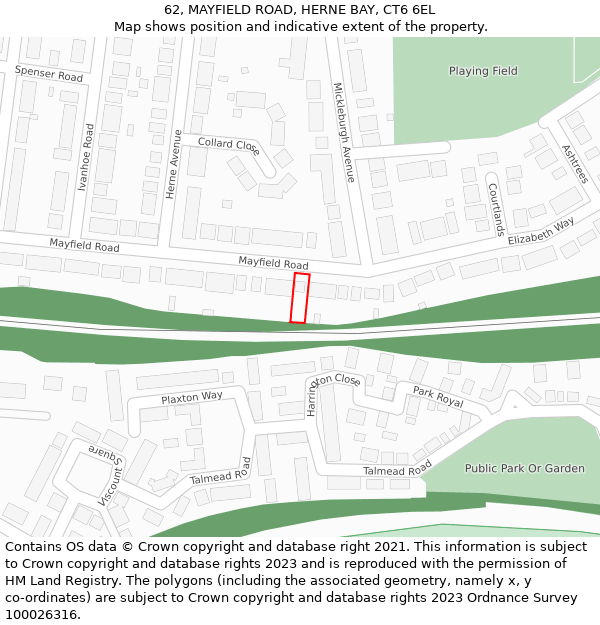 62, MAYFIELD ROAD, HERNE BAY, CT6 6EL: Location map and indicative extent of plot