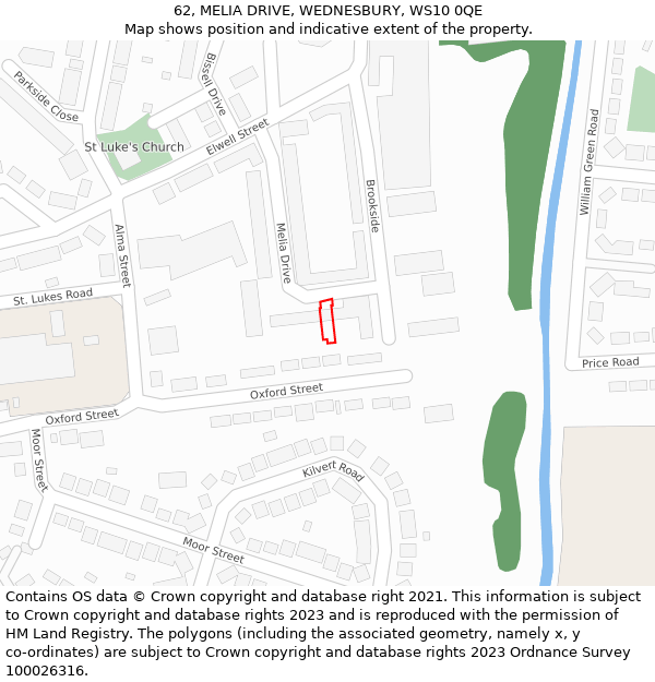 62, MELIA DRIVE, WEDNESBURY, WS10 0QE: Location map and indicative extent of plot