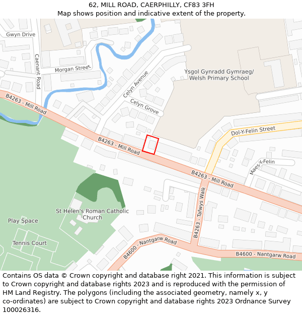 62, MILL ROAD, CAERPHILLY, CF83 3FH: Location map and indicative extent of plot