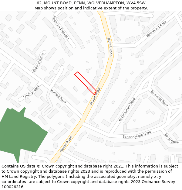 62, MOUNT ROAD, PENN, WOLVERHAMPTON, WV4 5SW: Location map and indicative extent of plot
