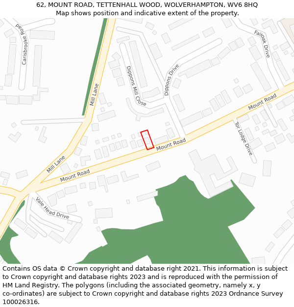 62, MOUNT ROAD, TETTENHALL WOOD, WOLVERHAMPTON, WV6 8HQ: Location map and indicative extent of plot