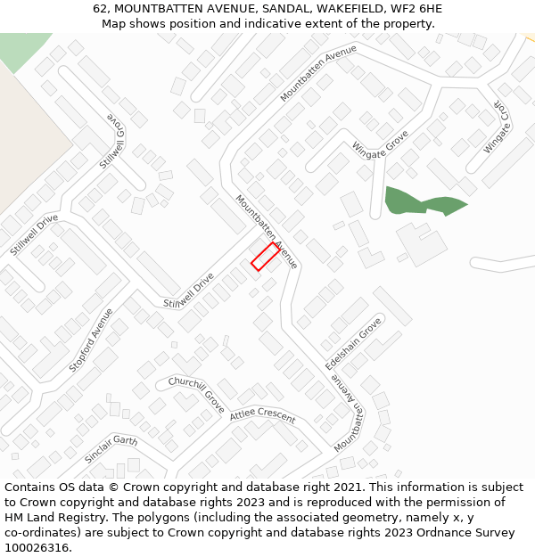 62, MOUNTBATTEN AVENUE, SANDAL, WAKEFIELD, WF2 6HE: Location map and indicative extent of plot