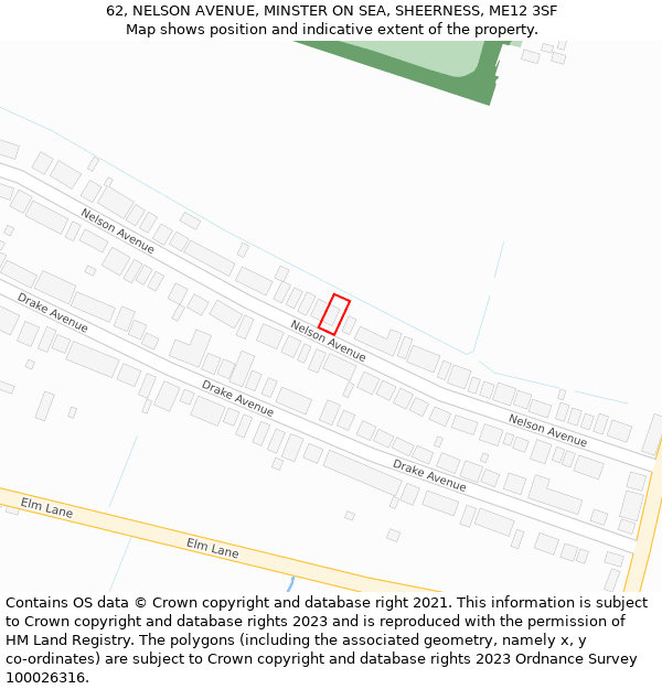 62, NELSON AVENUE, MINSTER ON SEA, SHEERNESS, ME12 3SF: Location map and indicative extent of plot