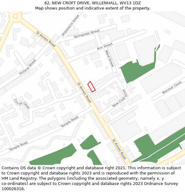 62, NEW CROFT DRIVE, WILLENHALL, WV13 1DZ: Location map and indicative extent of plot